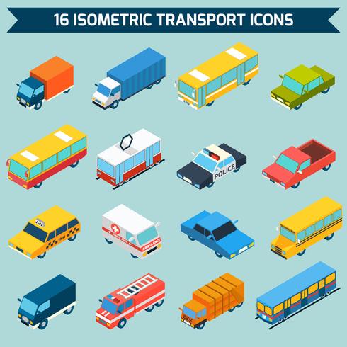 Conjunto de ícones de transporte isométrica vetor