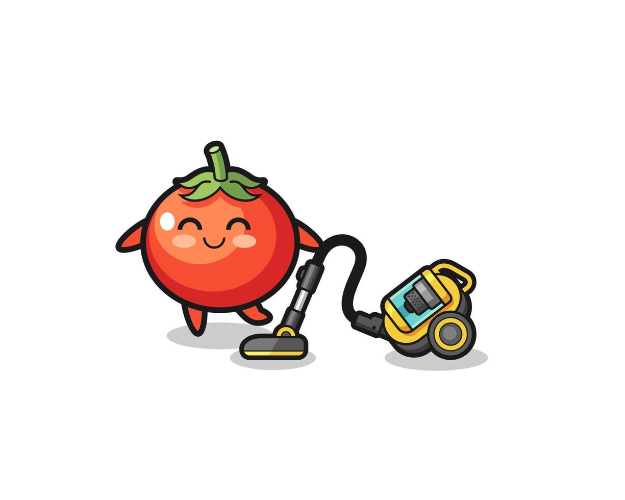 tomates fofos segurando uma ilustração de aspirador de pó vetor