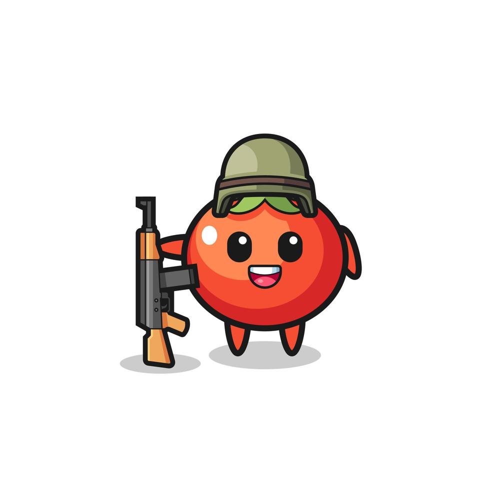 mascote de tomates fofos como um soldado vetor