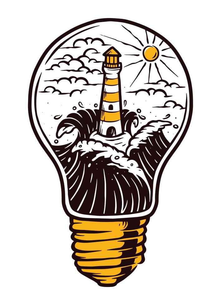ilustração de farol e lâmpada vetor