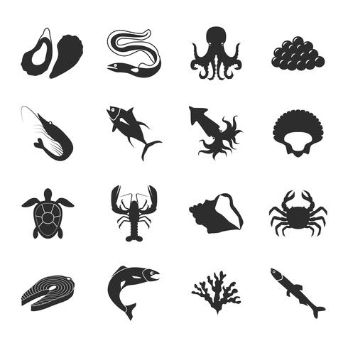 Conjunto de ícones de comida do mar vetor