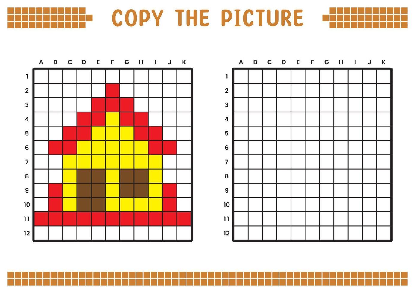 cópia de a foto, completo a rede imagem. educacional fichas de trabalho desenhando com quadrados, coloração célula áreas. crianças pré escola Atividades. desenho animado, pixel arte. casa ilustração. vetor