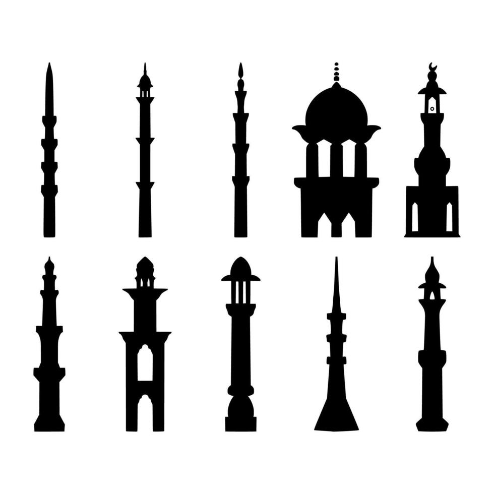 mesquita minarete silhueta definir. mesquita minarete conjunto vetor