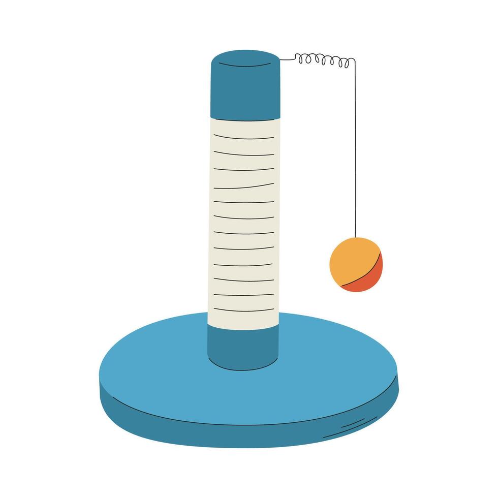 uma coçar postar com uma brinquedo bola para uma gato. uma animal Cuidado item. uma plano ilustração isolado em uma branco fundo. vetor