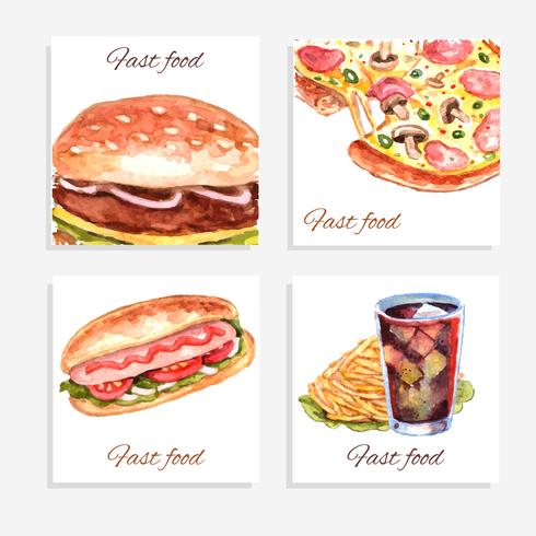 Watercolor Fastfood Cartões vetor