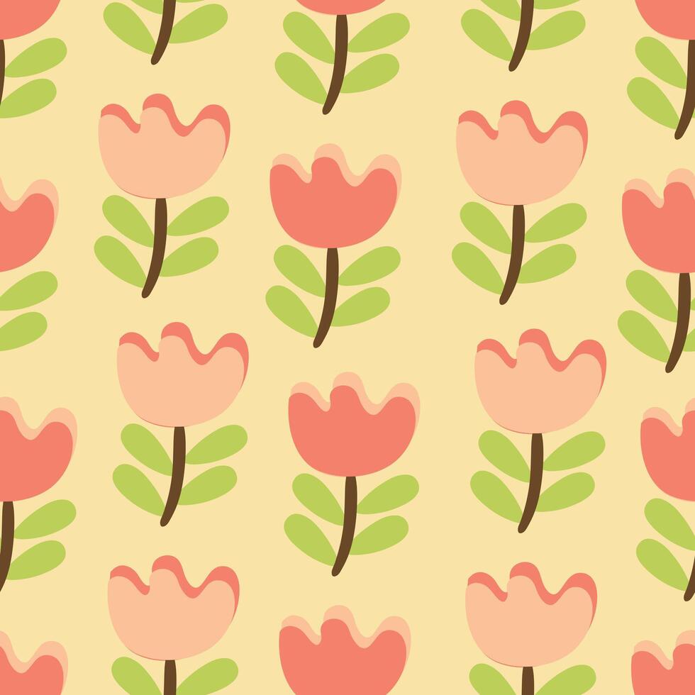 desatado padronizar desenho animado flor e folhas. botânico papel de parede para têxtil, presente embrulho papel vetor