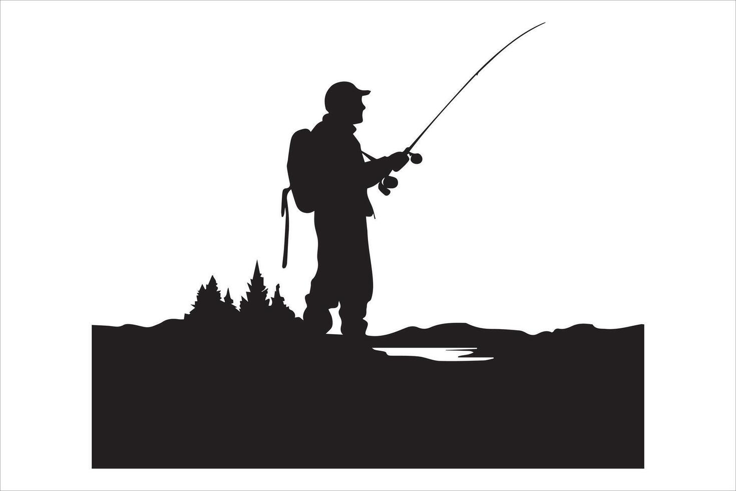 pescador pescaria silhueta ilustração vetor