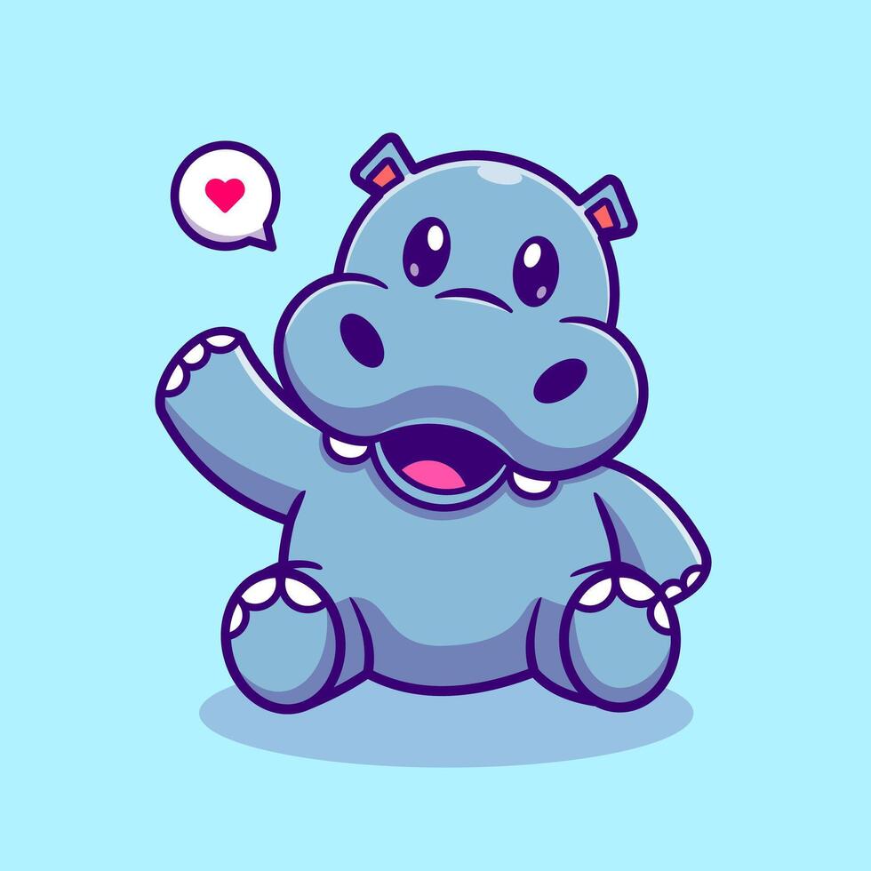 fofa hipopótamo acenando mão desenho animado vetor