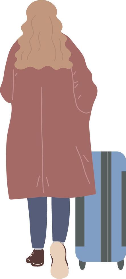 embarque fêmea viajante com mala de viagem turista viagem personagem ilustração gráfico desenho animado arte vetor