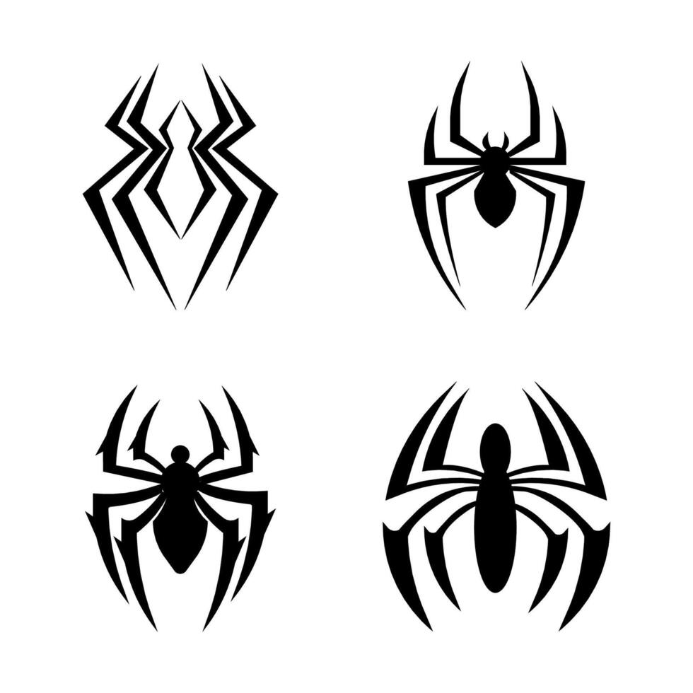 conjunto do Preto silhueta aranha ícone isolado em branco fundo. ilustração vetor
