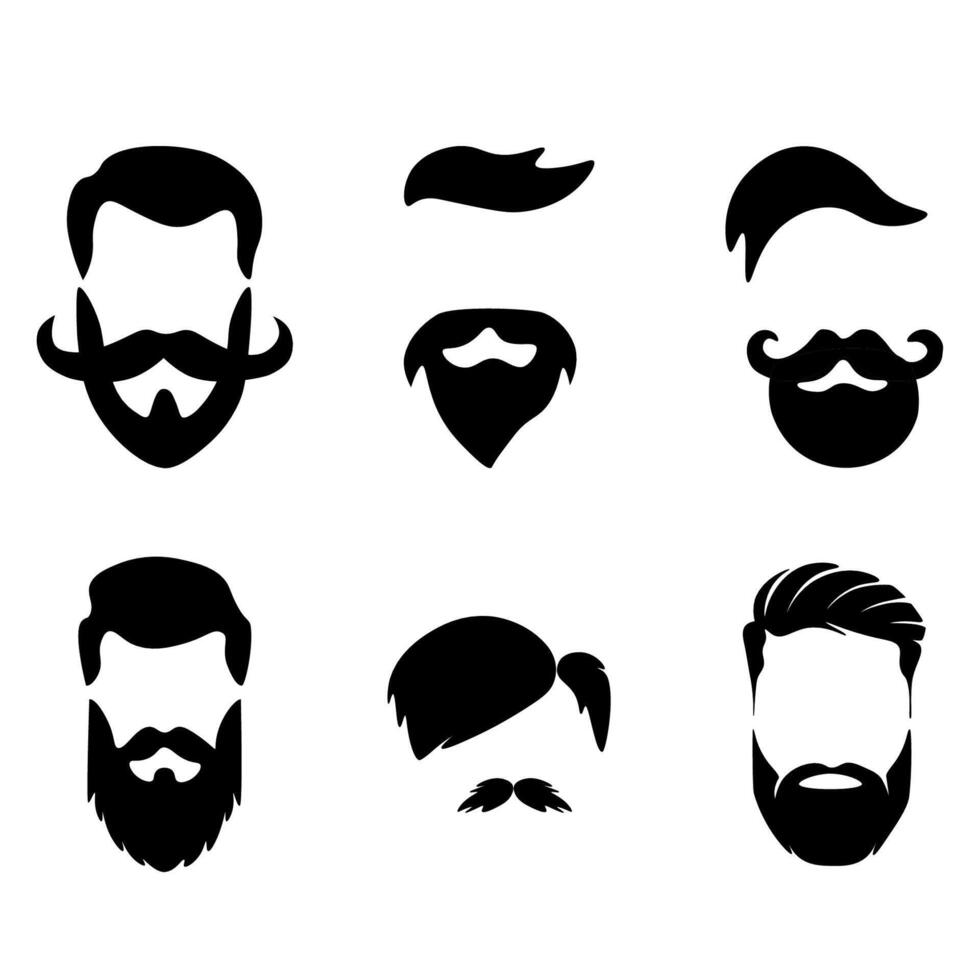 hipster detalhado Penteado e barba com definir. moda barbudo homem face. barba isolado em branco fundo. ilustração vetor