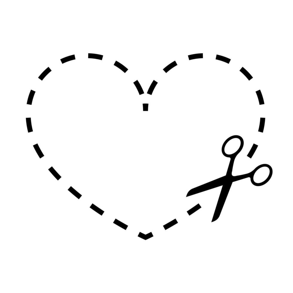 cortar aqui símbolo com tesouras coração forma vetor