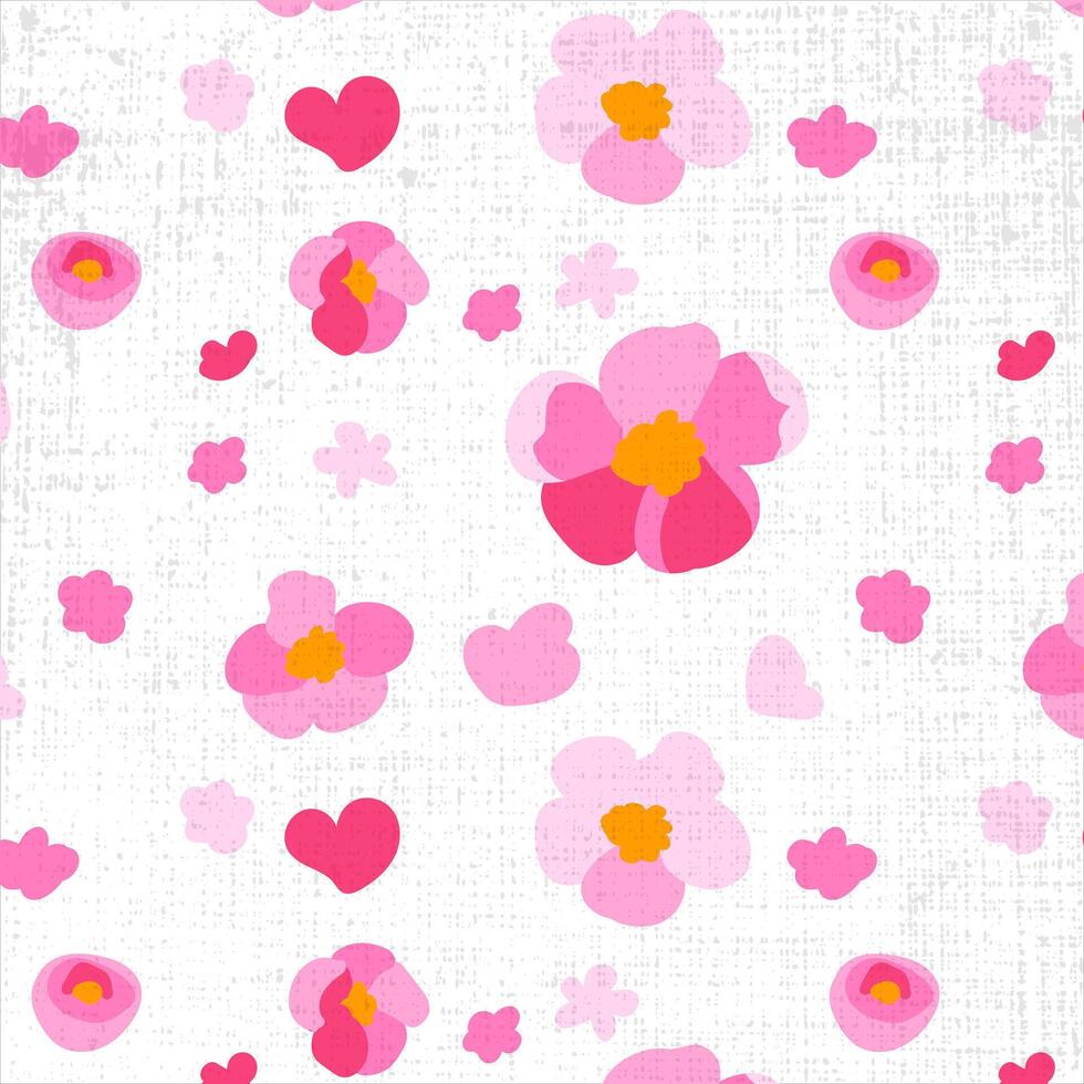 desatado padronizar tradicional sakura flores branco fundo textura mão desenhado folk Rosa margarida pétalas brilhante enfeite ilustração vetor