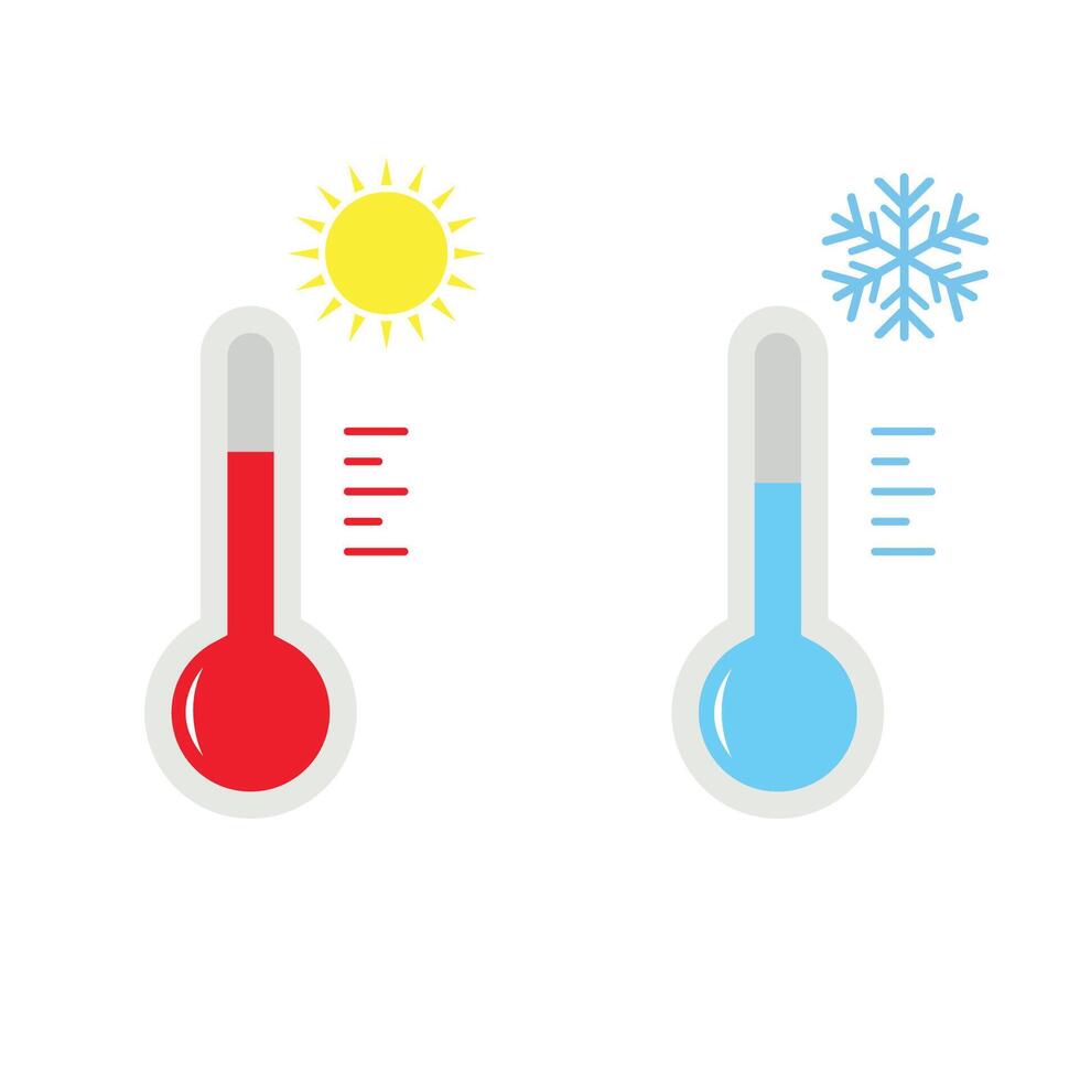 termômetros quente e frio clima dentro plano estilo. vetor