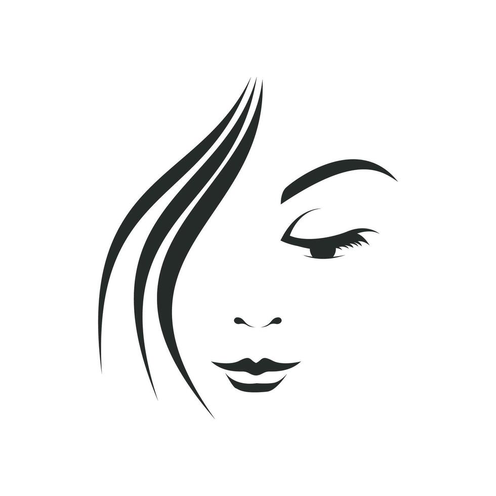 lindo mulher face logotipo ícone silhueta isolado em branco fundo ilustração. cartão para cabelo e beleza salão. menina face logotipo silhueta isolado vetor