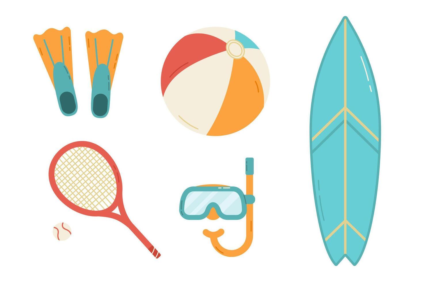 conjunto do verão de praia esporte elementos. plano isolado ilustração vetor