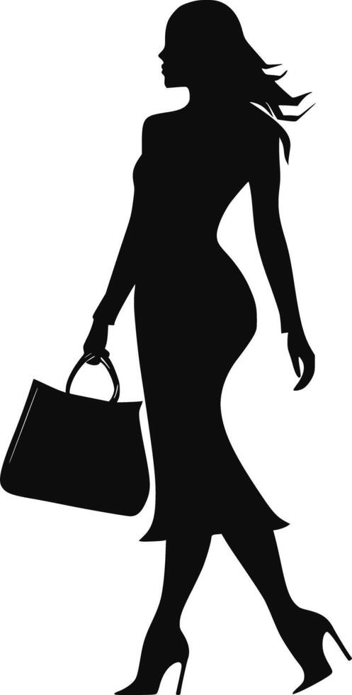 exclusivo compras e inigualável estilo luxuoso mundo do moda, beleza, e prazer, ilustrado com uma mulher silhueta vetor