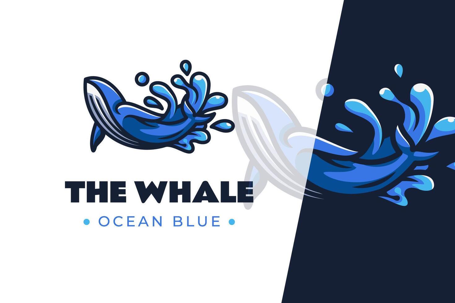 baleia natação dentro mar mascote logotipo Projeto com azul onda respingo gráfico elementos vetor