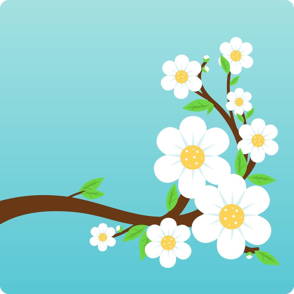 primavera árvore com branco flores azul fundo com uma árvore ramo cheio do flores vetor