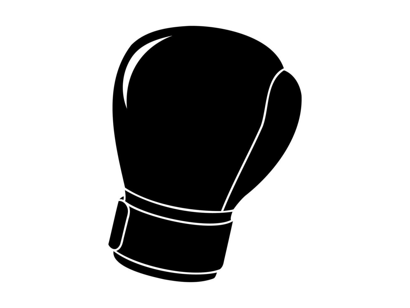 Preto boxe luva silhueta. Preto e branco gráfico arte do esportivo luva. ícone, logotipo, sinal, pictograma, imprimir. conceito do Esportes equipamento, poderoso soco. isolado em branco fundo vetor