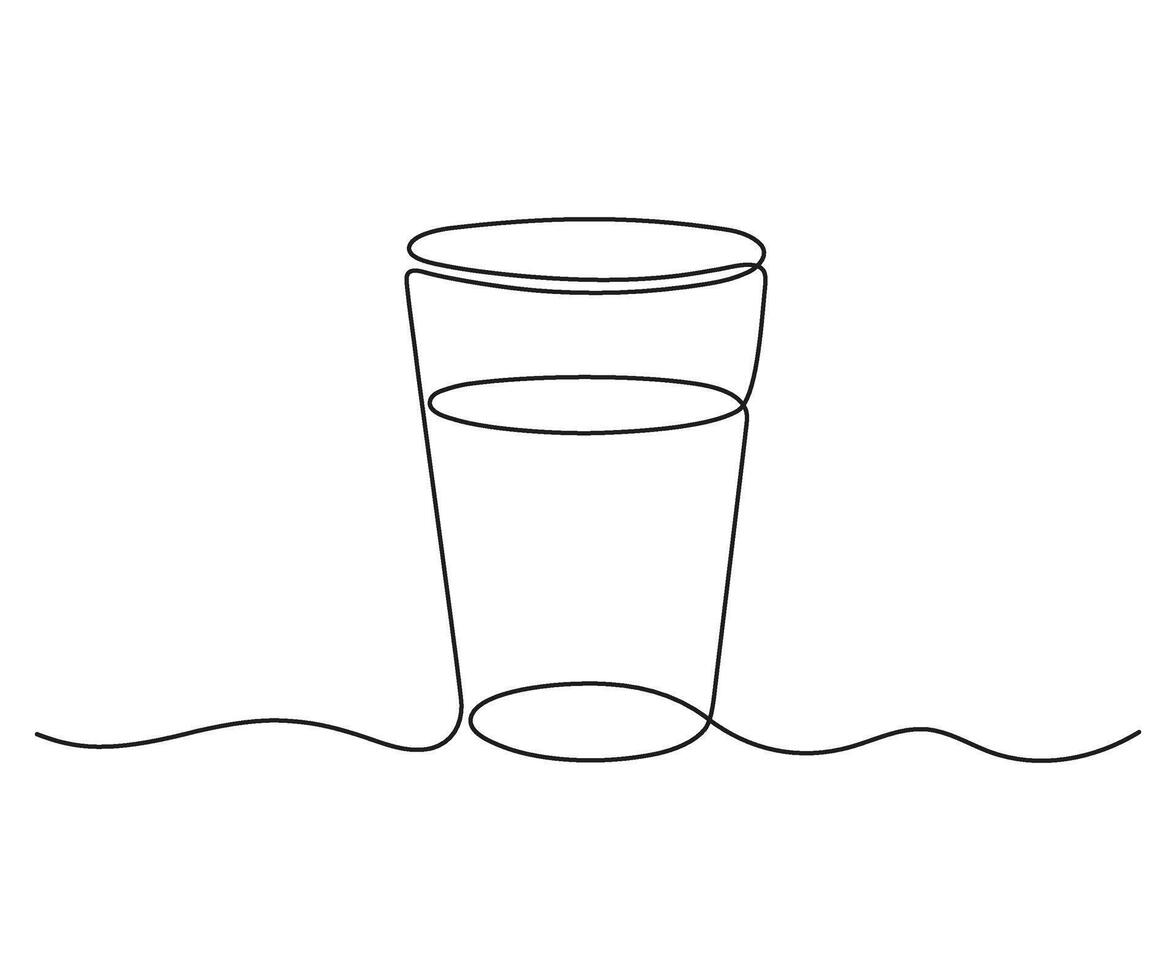 vidro com água, 1 contínuo linha desenho. vidro com bebida, bebida. Preto simples minimalismo linha. esboço ilustração vetor