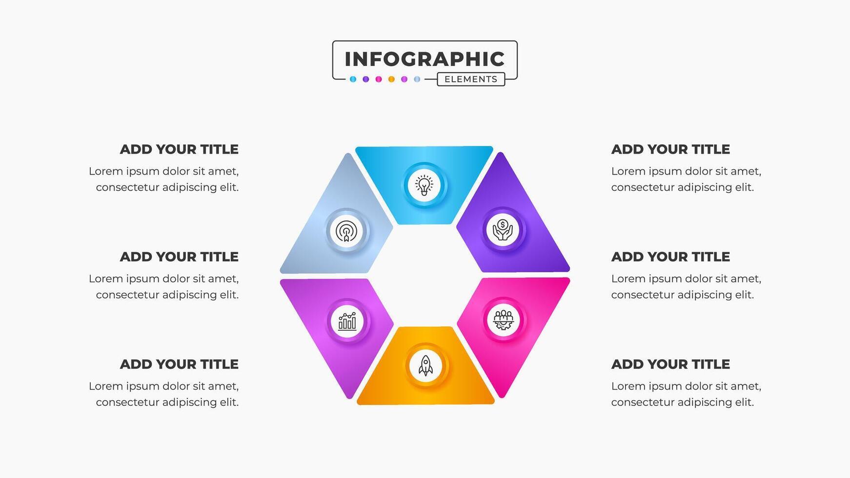 circular infográfico o negócio apresentação Projeto modelo com seis passos ou opções vetor