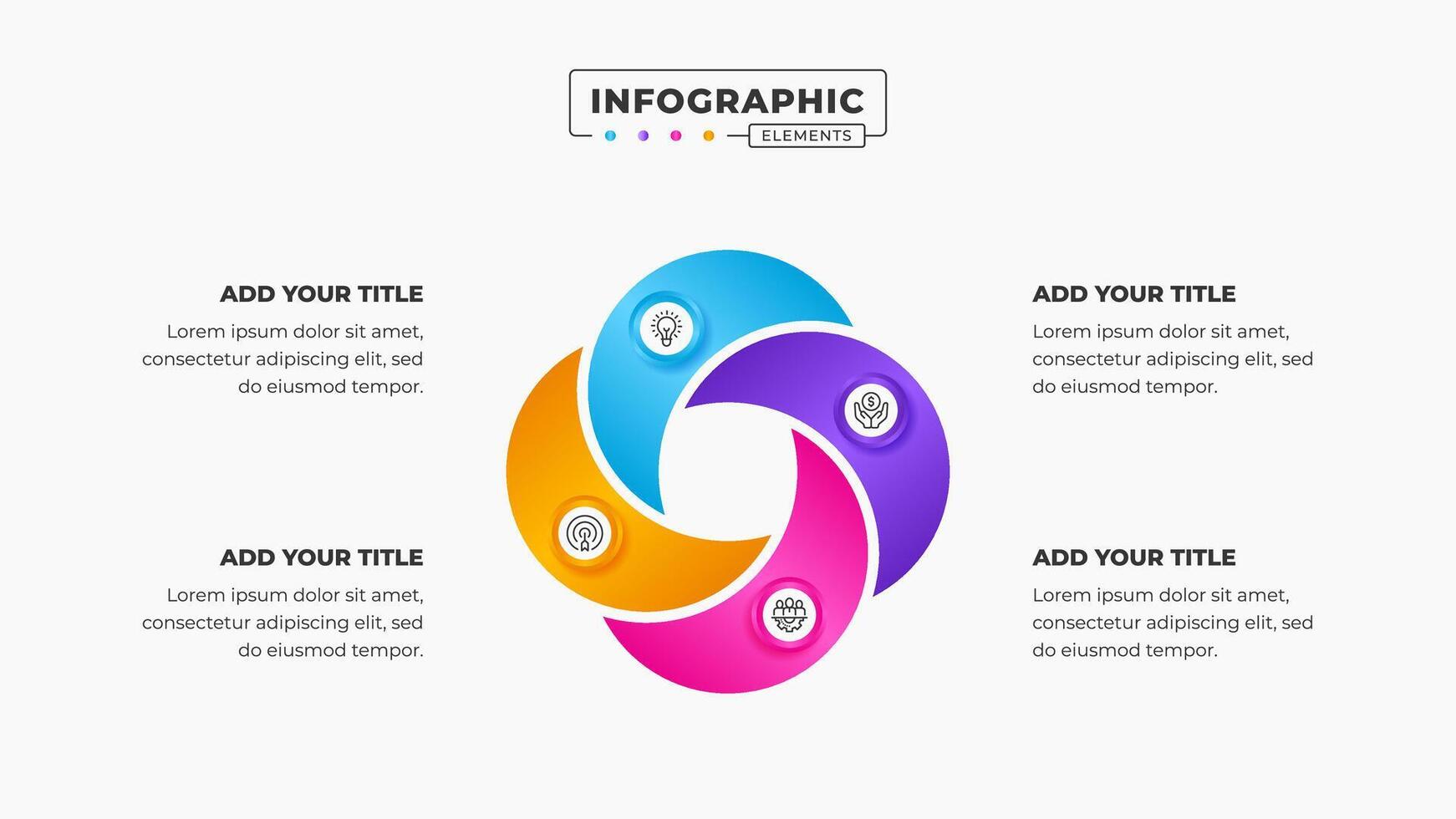 o negócio circular infográfico apresentação Projeto modelo com 4 passos ou opções vetor