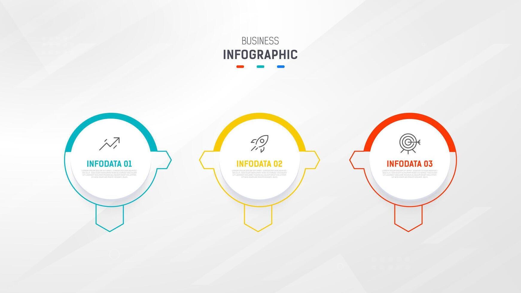 três degrau infográfico rótulo Projeto modelo com linha ícones. processo passos diagrama, apresentações, fluxo de trabalho disposição, bandeira, fluxo gráfico, informação gráfico ilustração. vetor