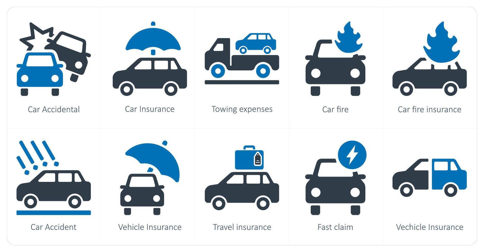 uma conjunto do 10 seguro ícones Como carro acidental, carro seguro, reboque seguro vetor