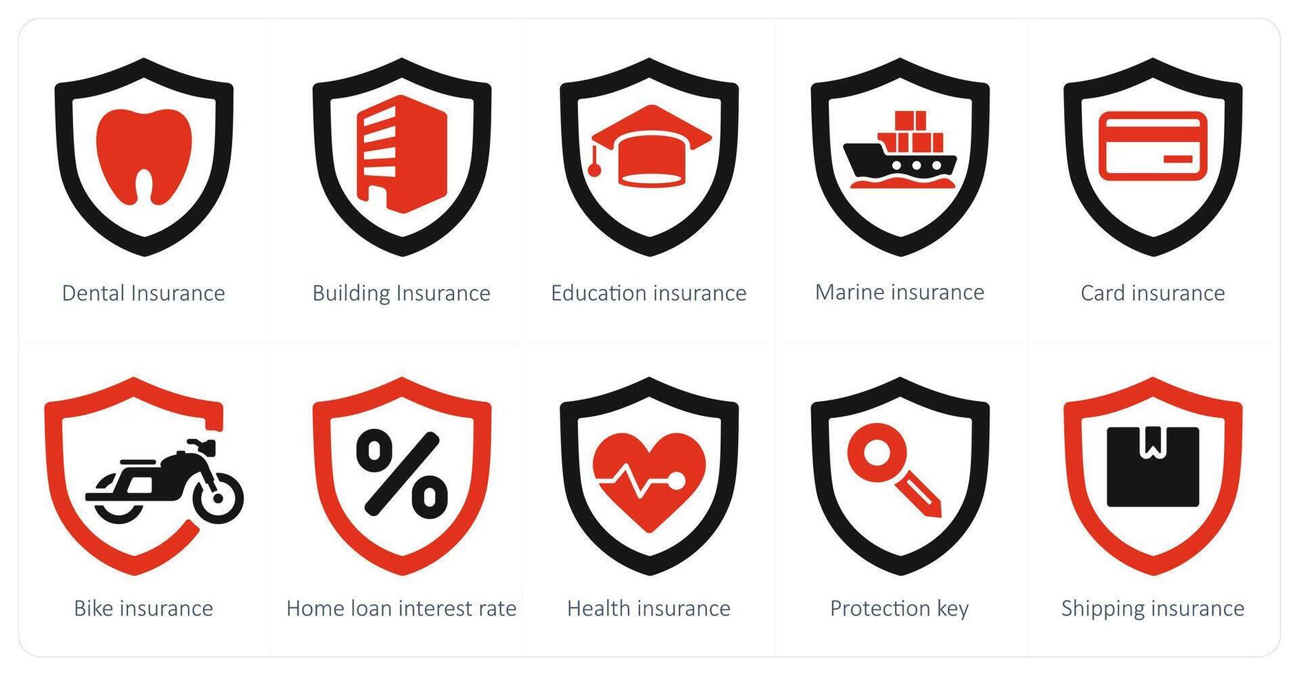 uma conjunto do 10 seguro ícones Como dental seguro, construção seguro, Educação seguro vetor