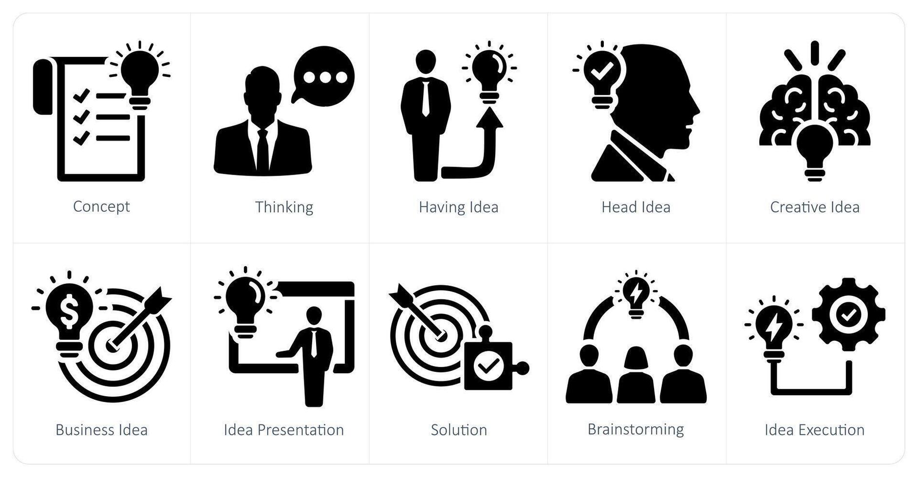 uma conjunto do 10 idéia ícones Como pensamento, tendo ideia, cabeça idéia vetor