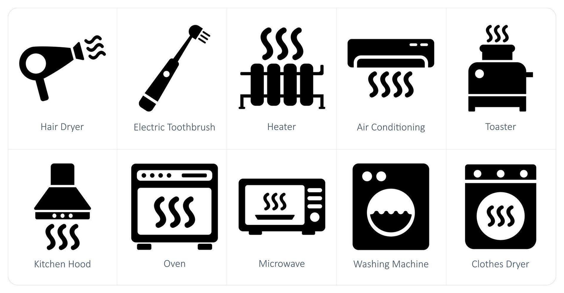 uma conjunto do 10 casa eletrodomésticos ícones Como cabelo secador, elétrico escova de dente, aquecedor vetor