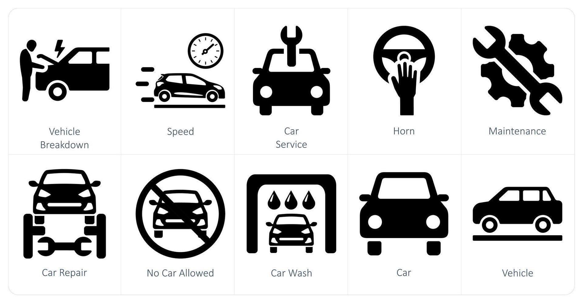 uma conjunto do 10 carro ícones Como veículo, velocidade, carro serviço vetor