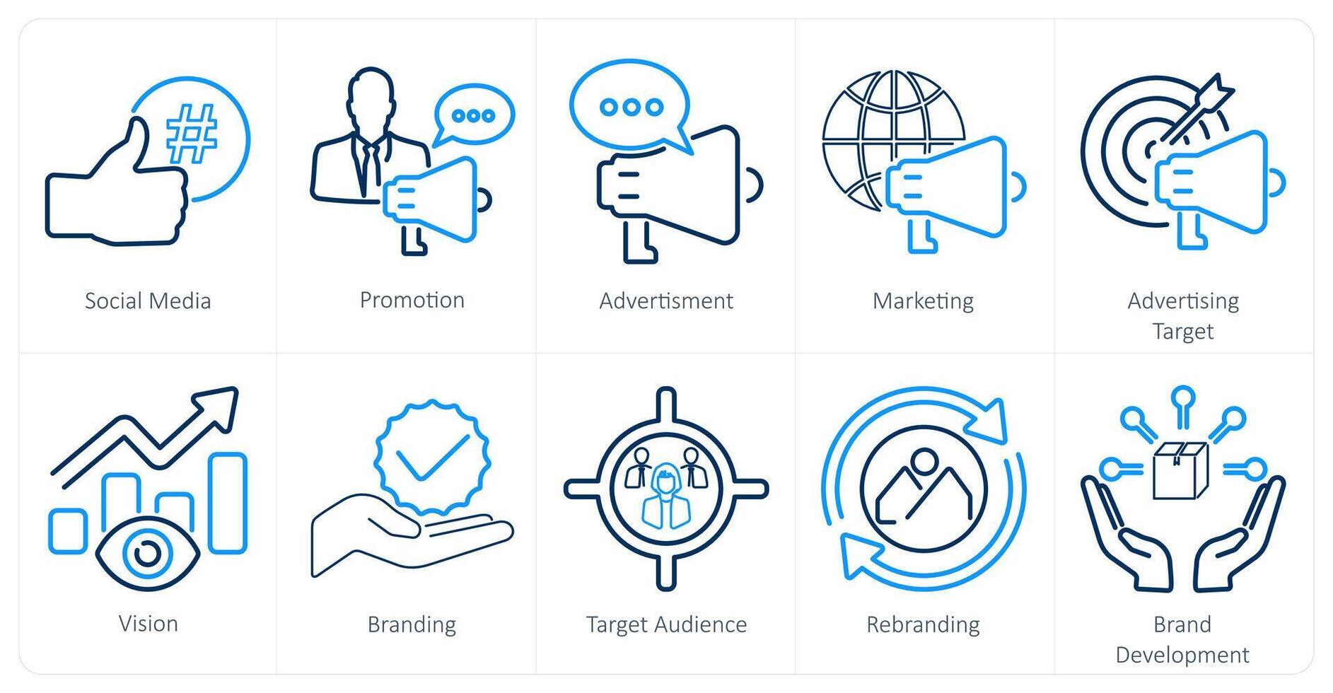 uma conjunto do 10 branding ícones Como social meios de comunicação, promoção, propaganda vetor