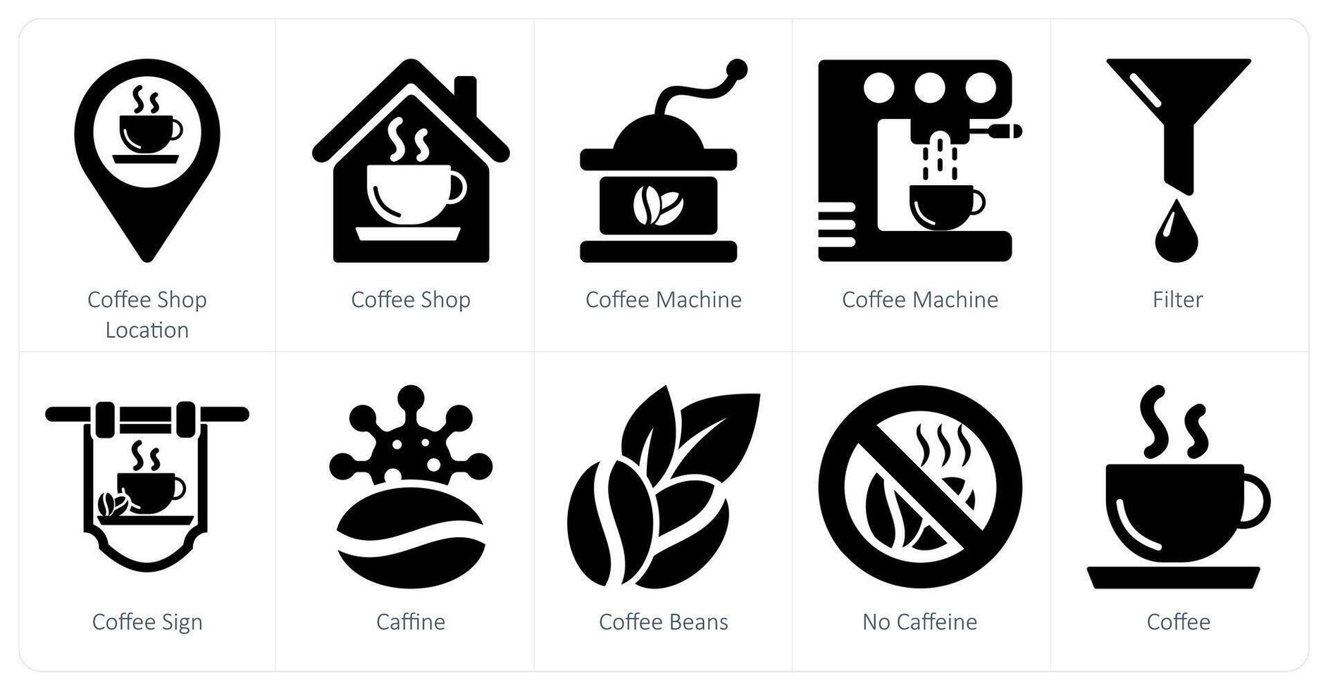 uma conjunto do 10 café ícones Como café fazer compras localização, café comprar, café máquina vetor