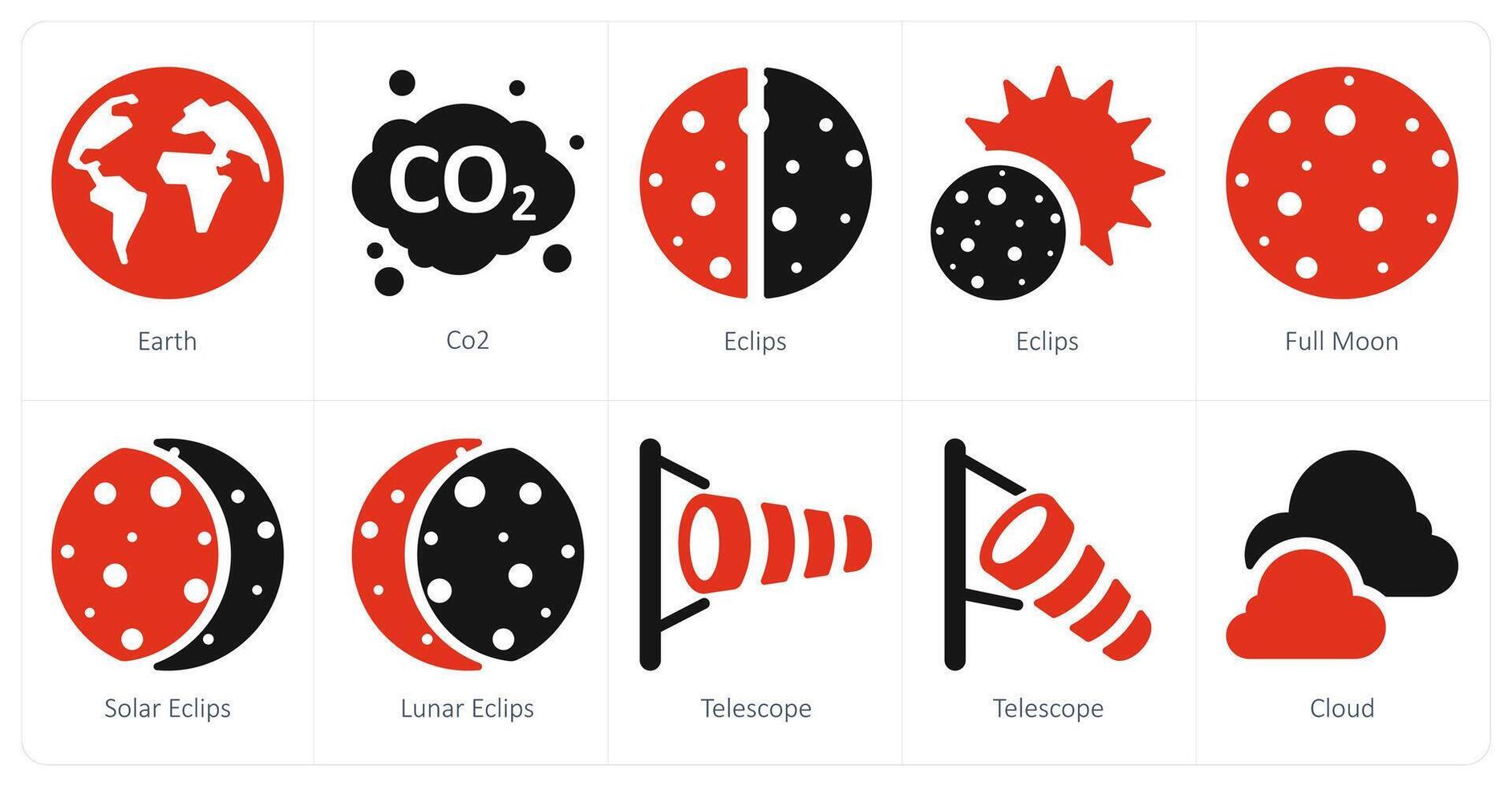 uma conjunto do 10 clima ícones Como terra, co2, eclipses vetor