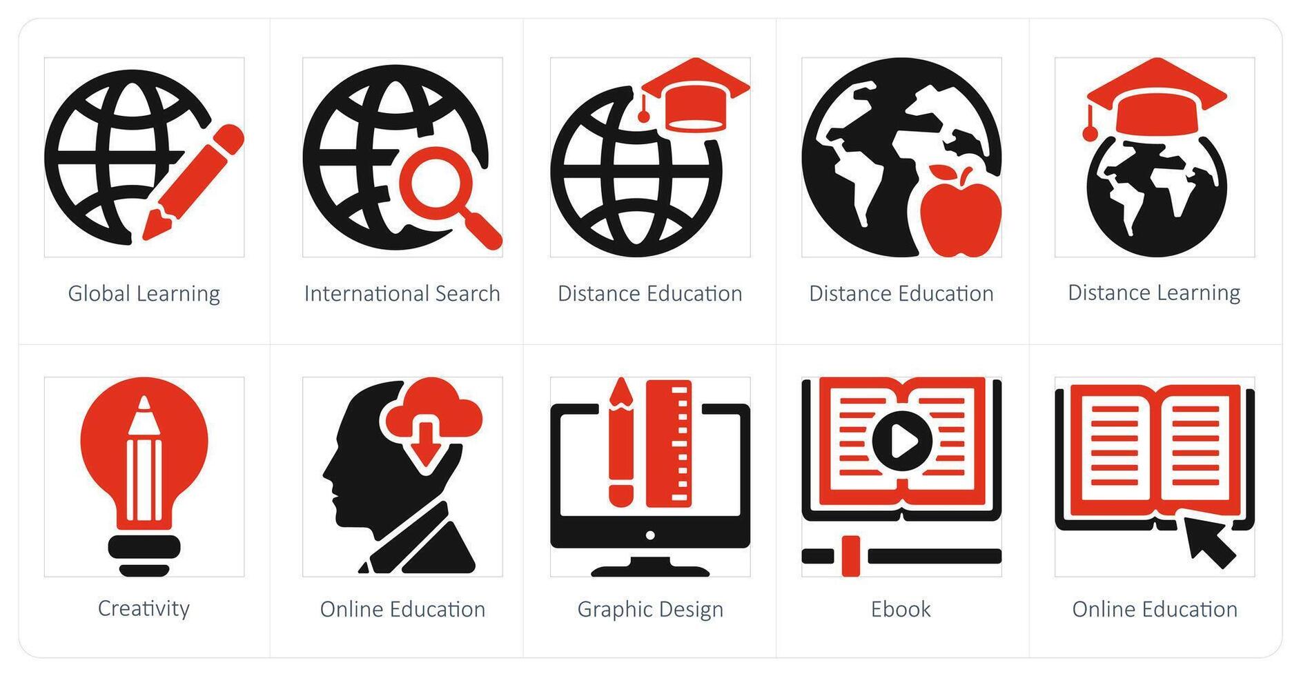 uma conjunto do 10 conectados Educação ícones Como global aprendizado, internacional procurar, distância Educação vetor