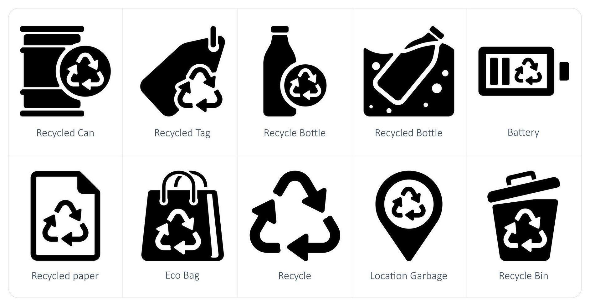uma conjunto do 10 ecologia ícones Como reciclado pode, reciclado marcação, reciclar garrafa vetor