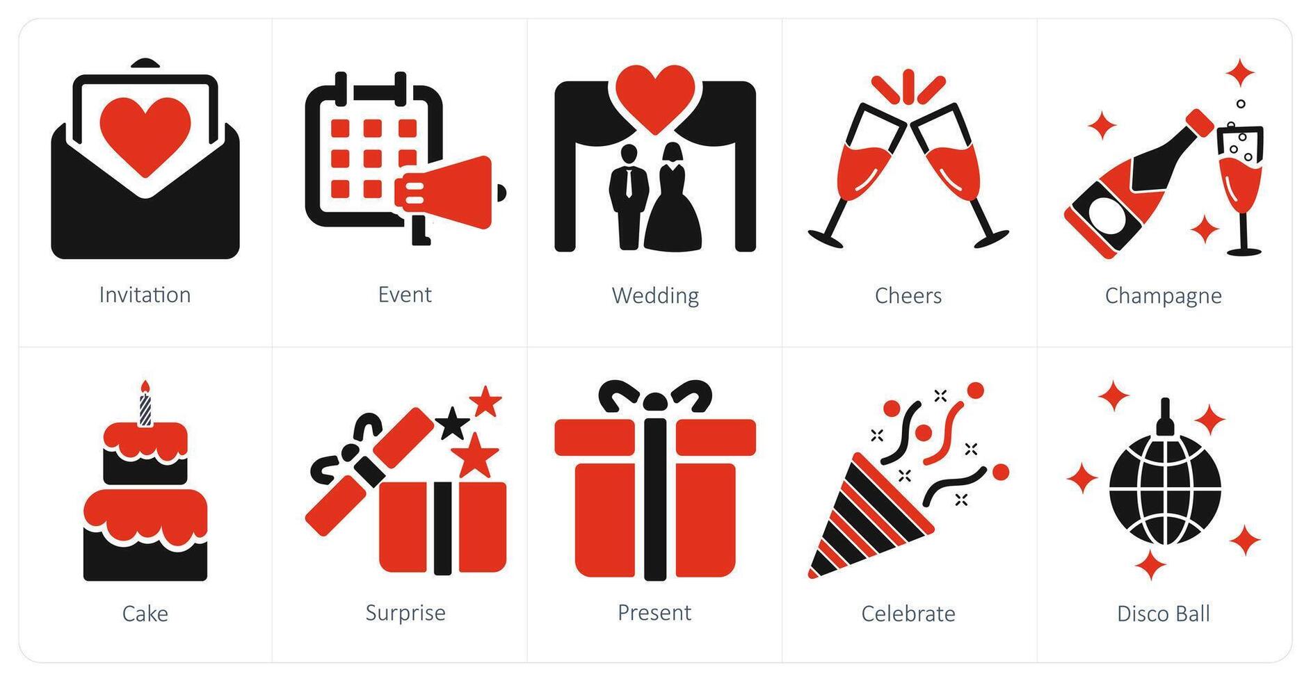 uma conjunto do 10 comemoro ícones Como convite, evento, Casamento vetor