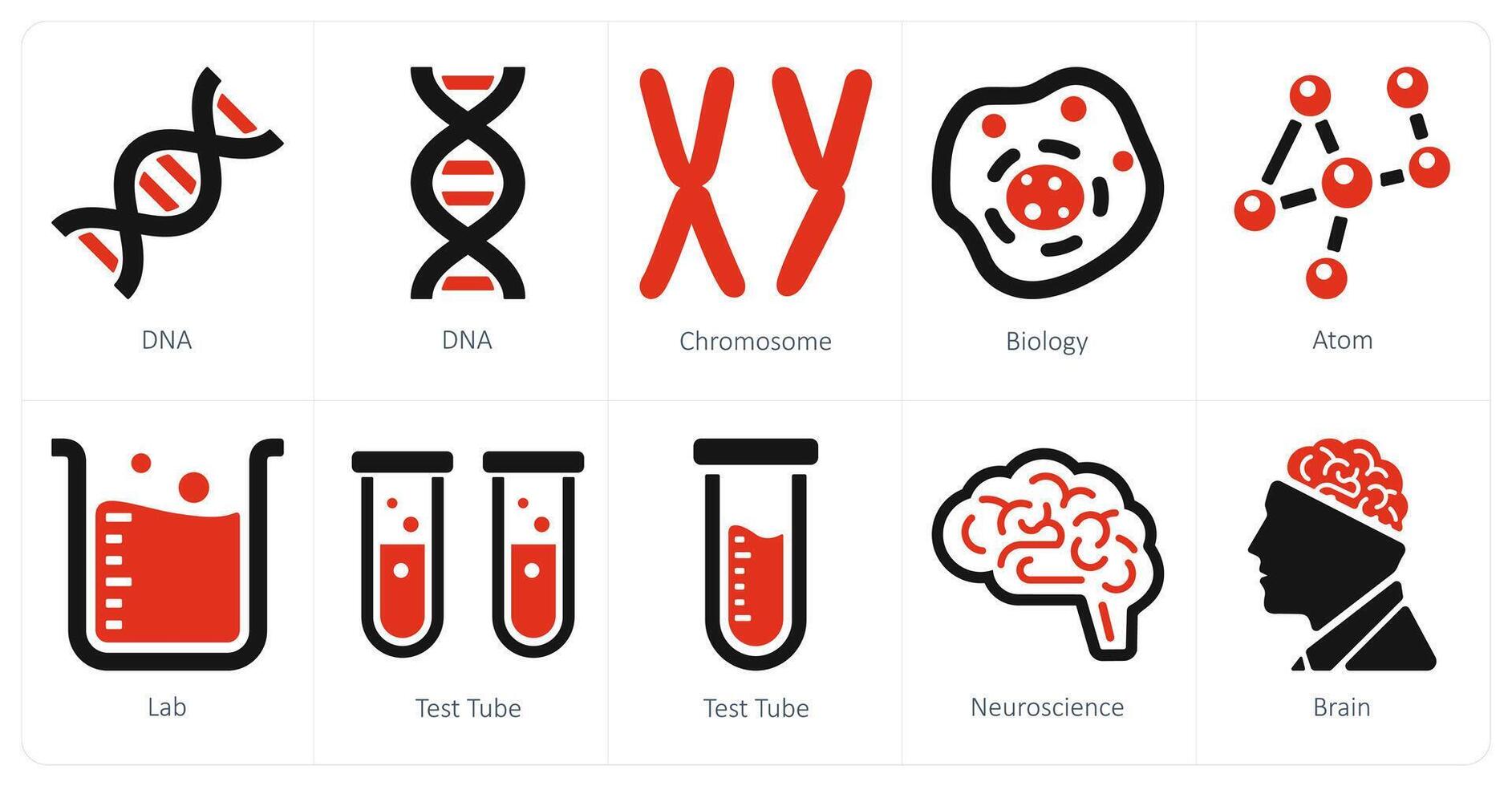 uma conjunto do 10 Ciência e experimentar e experimentar ícones Como dna, cromossoma, biologia vetor