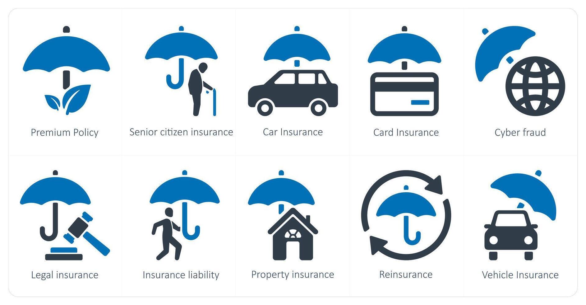 uma conjunto do 10 seguro ícones Como Prêmio política, Senior cidadão seguro, carro seguro vetor
