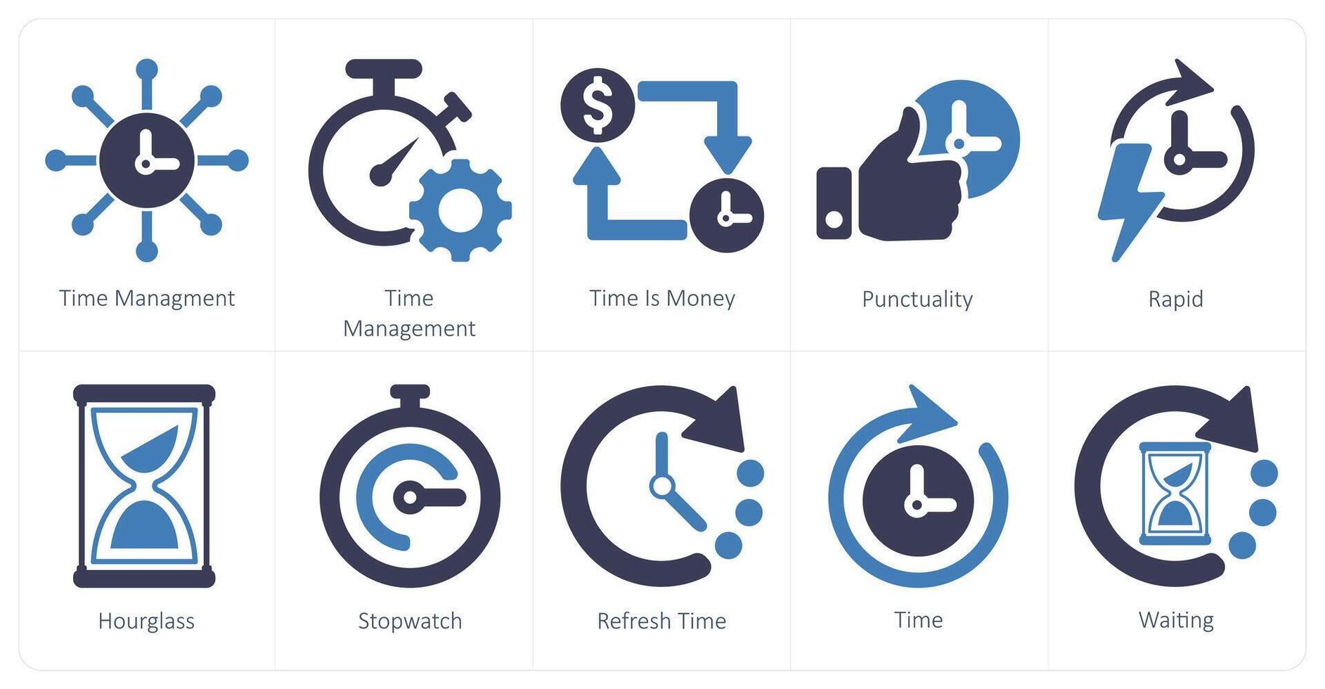 uma conjunto do 10 misturar ícones Como Tempo gerenciamento, Tempo é dinheiro, pontualidade vetor