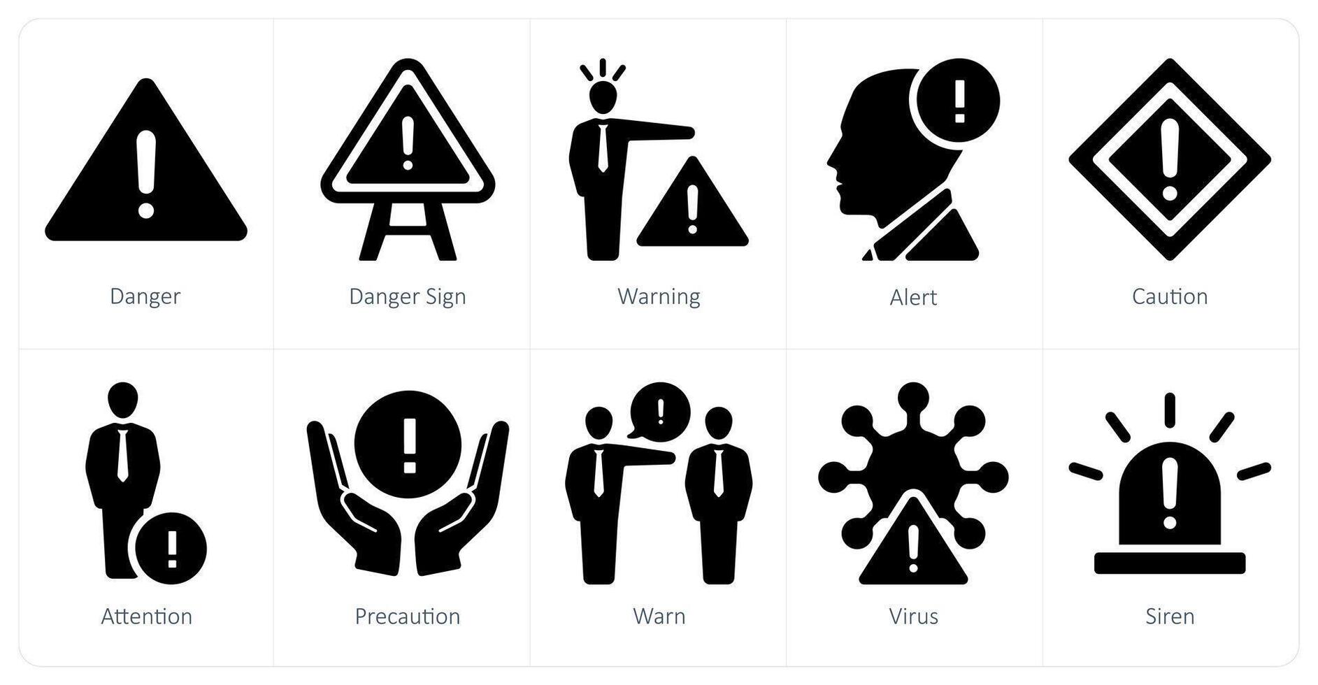 uma conjunto do 10 perigo Perigo ícones Como perigo, Perigo sinal, Atenção vetor