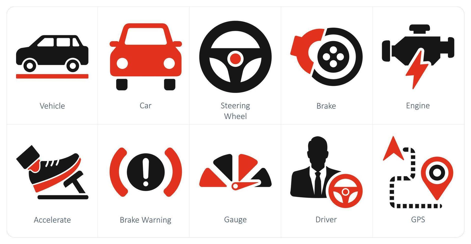 uma conjunto do 10 carro ícones Como veículo, carro direção roda vetor