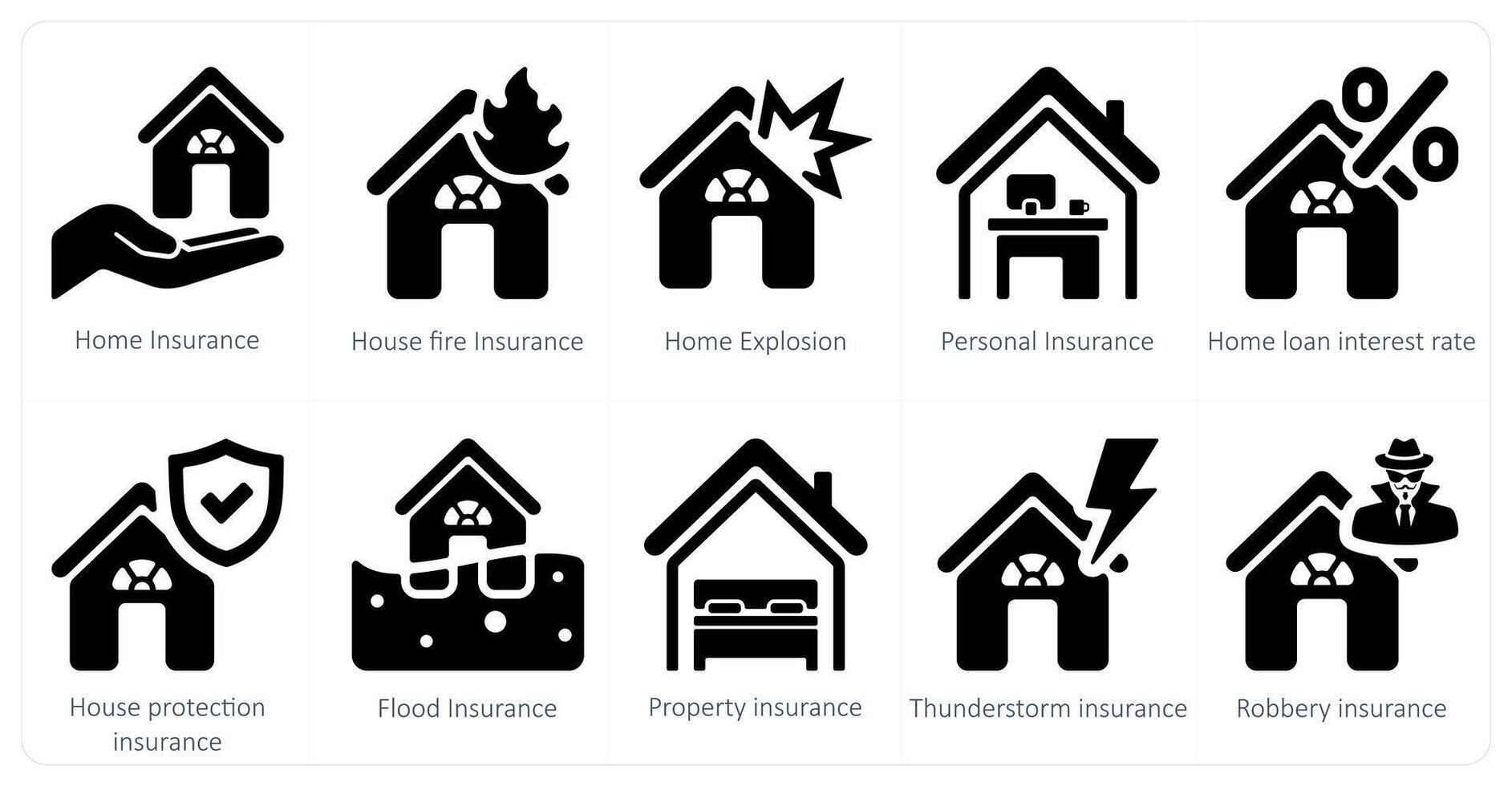 uma conjunto do 10 seguro ícones Como casa seguro, casa fogo seguro, casa explosão vetor