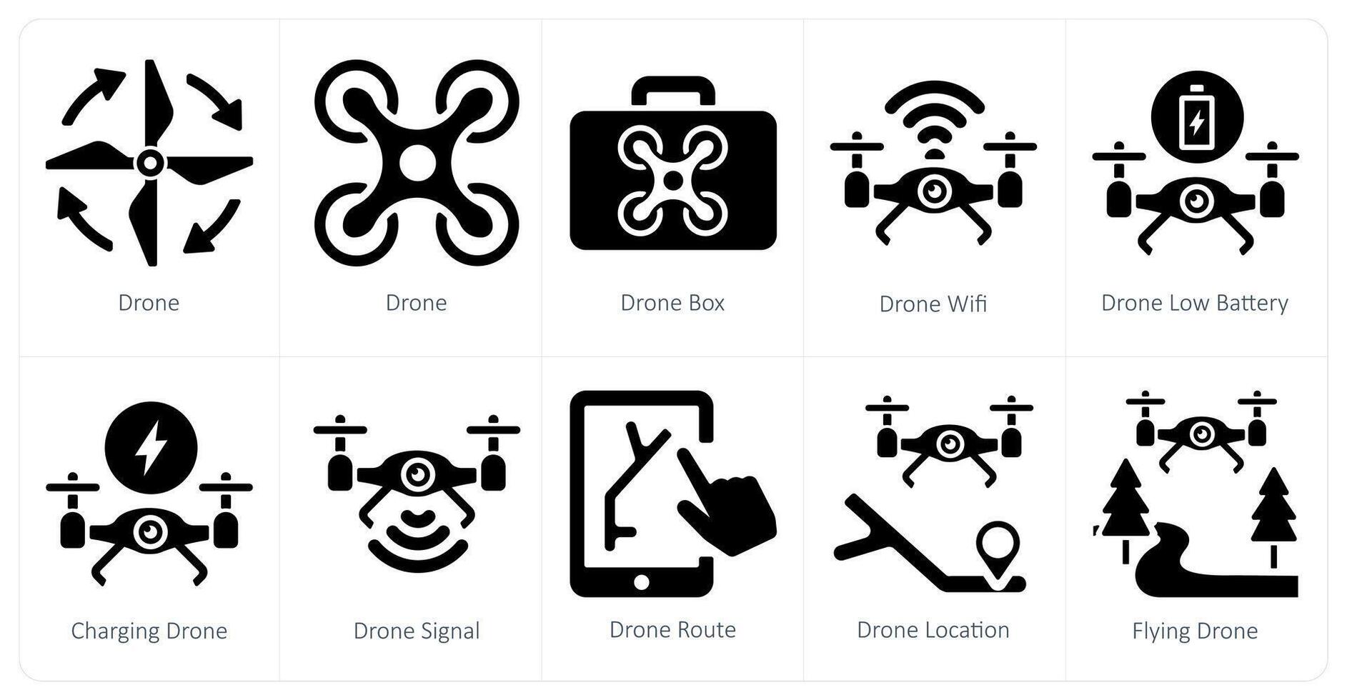 uma conjunto do 10 zangão ícones Como drone, zangão caixa, zangão Wi-fi vetor