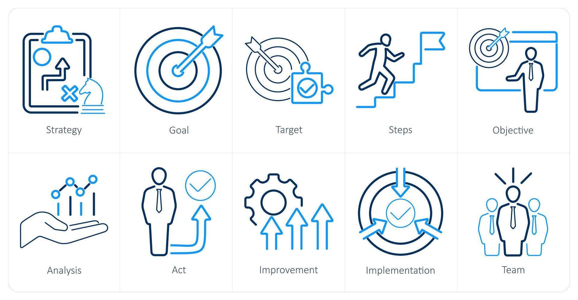 uma conjunto do 10 açao plano ícones Como estratégia, meta, alvo vetor
