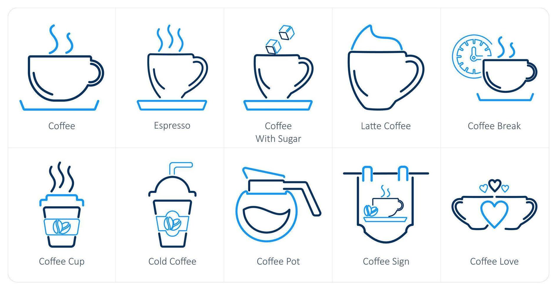 uma conjunto do 10 café ícones Como café, expresso, café com açúcar vetor