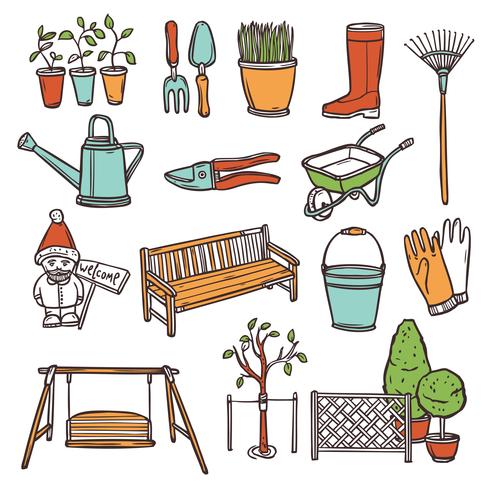 Conjunto de ferramentas de jardinagem vetor
