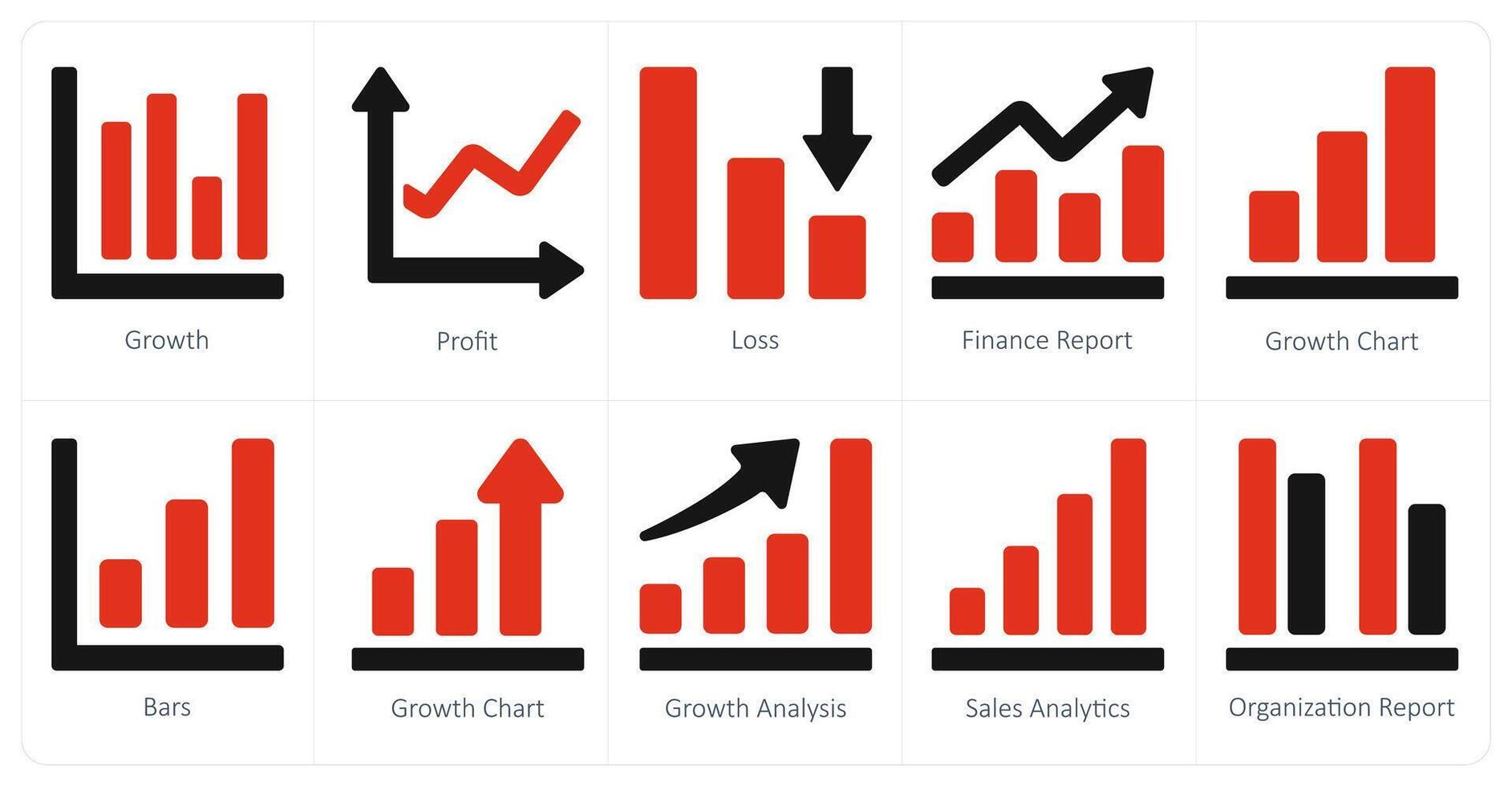 uma conjunto do 10 diagrama e relatórios e relatórios ícones Como crescimento, lucro, perda vetor